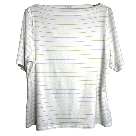 Sigrid Olsen XL White & Lime Green Striped Lightweight Top - Picture 1 of 5